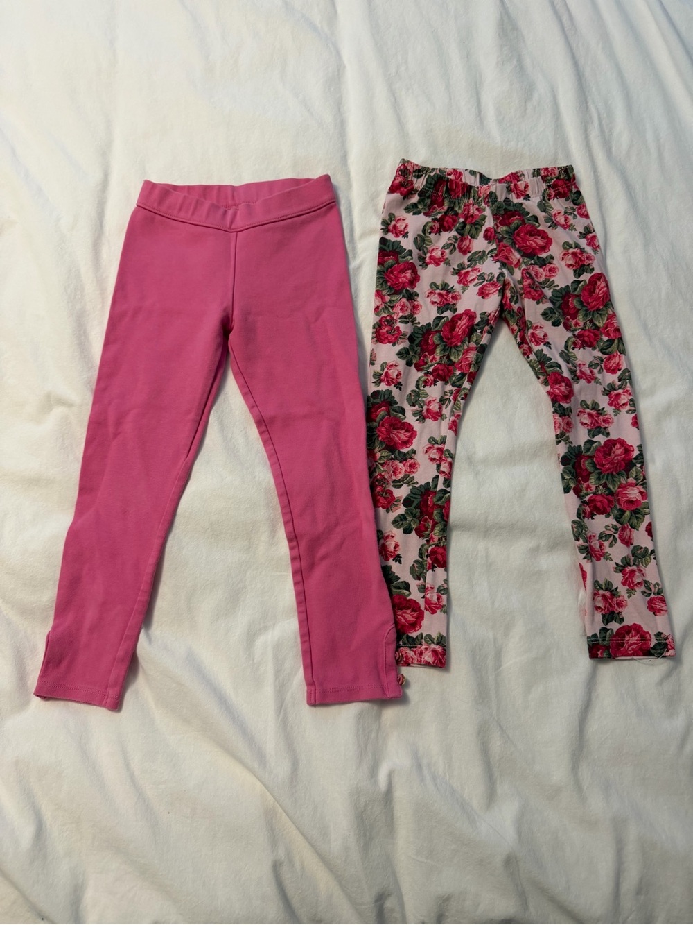 Janie and Jack Girls Button Cuff Ponte Leggings - Solid Pink & Pink Floral